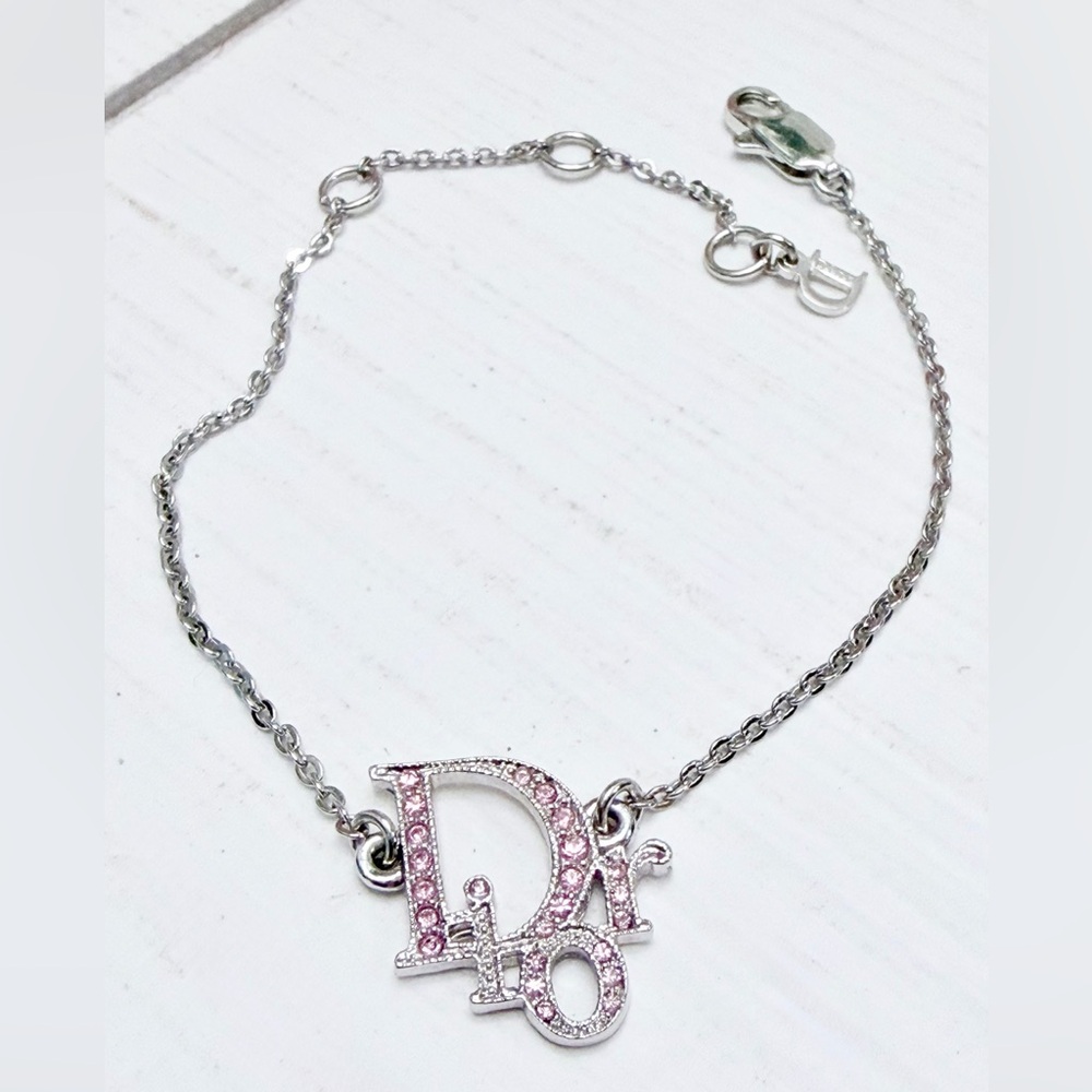 Dior Logo Pink Crystal & Silver Bracelet